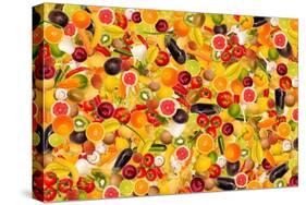 Different Types Of Fruit And Vegetables As Background, Colorful-pasiphae-Stretched Canvas