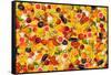 Different Types Of Fruit And Vegetables As Background, Colorful-pasiphae-Framed Stretched Canvas