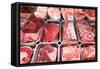 Different Types of Meat at the Sale Counter of a Butcher-null-Framed Stretched Canvas