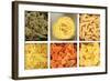 Different Types Of Pasta In White Wooden Box Sections Close-Up-Yastremska-Framed Art Print