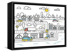 Different Vehicle on a Road. City Life Minimalism Illustration Concept-tovovan-Framed Stretched Canvas
