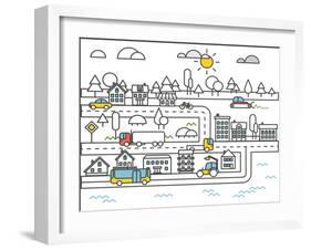 Different Vehicle on a Road. City Life Minimalism Illustration Concept-tovovan-Framed Art Print