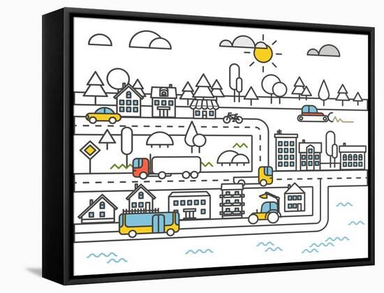 Different Vehicle on a Road. City Life Minimalism Illustration Concept-tovovan-Framed Stretched Canvas