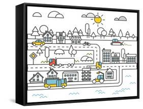 Different Vehicle on a Road. City Life Minimalism Illustration Concept-tovovan-Framed Stretched Canvas