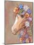 Digital Art - a Horse's Head with Flowers and Feathers in Hippie Style. Bohemian Chic.-yulianas-Mounted Art Print