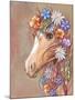 Digital Art - a Horse's Head with Flowers and Feathers in Hippie Style. Bohemian Chic.-yulianas-Mounted Art Print
