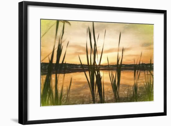 Digital art giant reeds colorful sunset in crayon-Anthony Paladino-Framed Giclee Print