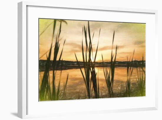 Digital art giant reeds colorful sunset in crayon-Anthony Paladino-Framed Giclee Print