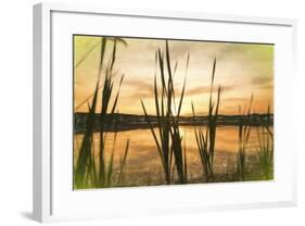 Digital art giant reeds colorful sunset in crayon-Anthony Paladino-Framed Giclee Print