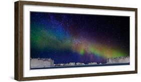 Digital Composite - Aurora Borealis or Northern Lights in Iceland and Icebergs in Greenland-null-Framed Photographic Print