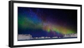 Digital Composite - Aurora Borealis or Northern Lights in Iceland and Icebergs in Greenland-null-Framed Photographic Print