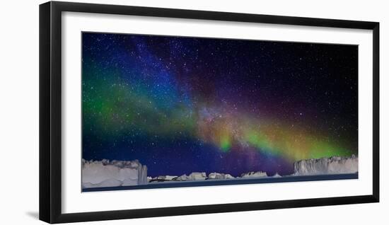 Digital Composite - Aurora Borealis or Northern Lights in Iceland and Icebergs in Greenland-null-Framed Photographic Print