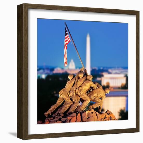 Digital Composite, Iwo Jima Memorial with Washington Monument in the Background, Arlington Natio...-null-Framed Photographic Print