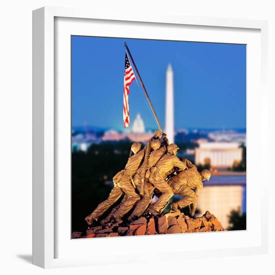 Digital Composite, Iwo Jima Memorial with Washington Monument in the Background, Arlington Natio...-null-Framed Photographic Print