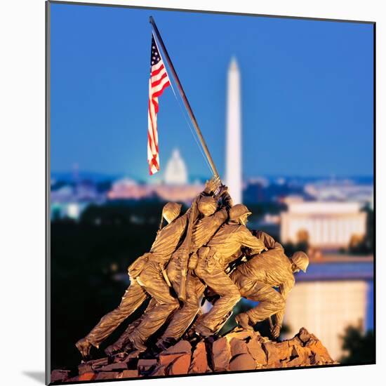 Digital Composite, Iwo Jima Memorial with Washington Monument in the Background, Arlington Natio...-null-Mounted Photographic Print