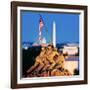 Digital Composite, Iwo Jima Memorial with Washington Monument in the Background, Arlington Natio...-null-Framed Photographic Print