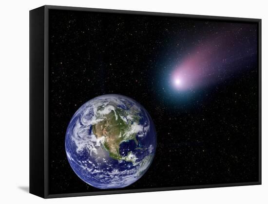 Digital Composite of a Comet Heading Towards Earth-Stocktrek Images-Framed Stretched Canvas