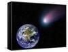 Digital Composite of a Comet Heading Towards Earth-Stocktrek Images-Framed Stretched Canvas