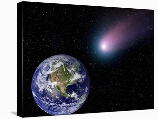 Digital Composite of a Comet Heading Towards Earth-Stocktrek Images-Stretched Canvas