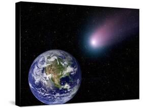 Digital Composite of a Comet Heading Towards Earth-Stocktrek Images-Stretched Canvas