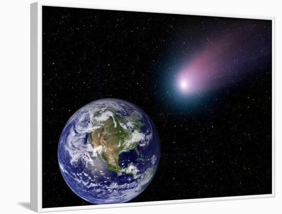 Digital Composite of a Comet Heading Towards Earth-Stocktrek Images-Framed Photographic Print