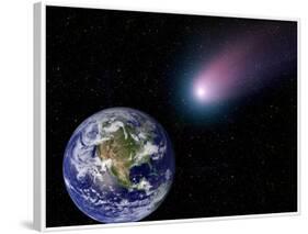 Digital Composite of a Comet Heading Towards Earth-Stocktrek Images-Framed Photographic Print