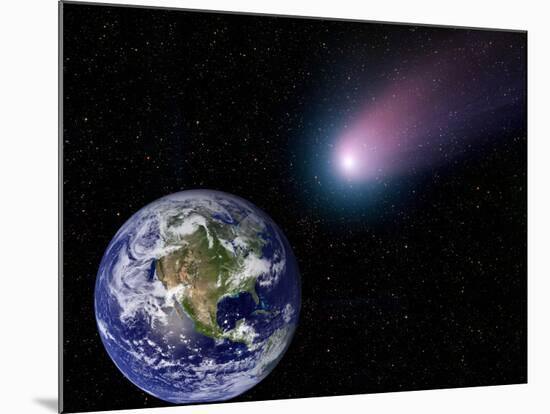 Digital Composite of a Comet Heading Towards Earth-Stocktrek Images-Mounted Photographic Print