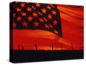 Digital Composite of the American Flag over the Countryside-null-Stretched Canvas