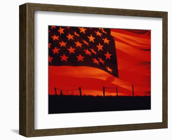 Digital Composite of the American Flag over the Countryside-null-Framed Photographic Print