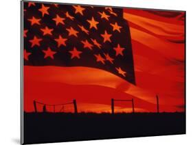 Digital Composite of the American Flag over the Countryside-null-Mounted Photographic Print