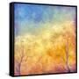 Digital Oil Painting Autumn Trees, Flying Birds-kostins-Framed Stretched Canvas