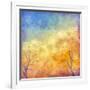 Digital Oil Painting Autumn Trees, Flying Birds-kostins-Framed Art Print