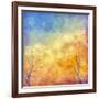 Digital Oil Painting Autumn Trees, Flying Birds-kostins-Framed Art Print