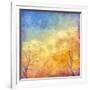 Digital Oil Painting Autumn Trees, Flying Birds-kostins-Framed Premium Giclee Print