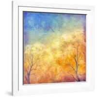 Digital Oil Painting Autumn Trees, Flying Birds-kostins-Framed Art Print