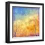 Digital Oil Painting Autumn Trees, Flying Birds-kostins-Framed Art Print