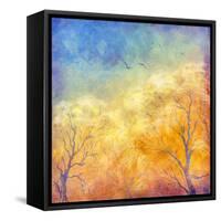 Digital Oil Painting Autumn Trees, Flying Birds-kostins-Framed Stretched Canvas