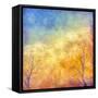 Digital Oil Painting Autumn Trees, Flying Birds-kostins-Framed Stretched Canvas