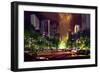 Digital Painting of Bright Color Fountain in the Park at Night,Illustration-Tithi Luadthong-Framed Art Print