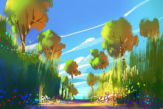Mob Bermad Mig selv Digital Painting of Colorful Forest and Trees,Nature Green Wood  Backgrounds,Illustration' Posters - Tithi Luadthong | AllPosters.com