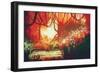 Digital Painting of Fantasy Autumn Forest,Illustration-Tithi Luadthong-Framed Art Print