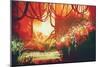 Digital Painting of Fantasy Autumn Forest,Illustration-Tithi Luadthong-Mounted Art Print