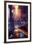 Digital Painting of Modern City Street at Night,Illustration-Tithi Luadthong-Framed Art Print