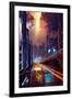 Digital Painting of Modern City Street at Night,Illustration-Tithi Luadthong-Framed Art Print