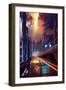 Digital Painting of Modern City Street at Night,Illustration-Tithi Luadthong-Framed Art Print