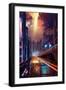 Digital Painting of Modern City Street at Night,Illustration-Tithi Luadthong-Framed Art Print