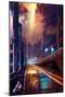 Digital Painting of Modern City Street at Night,Illustration-Tithi Luadthong-Mounted Art Print