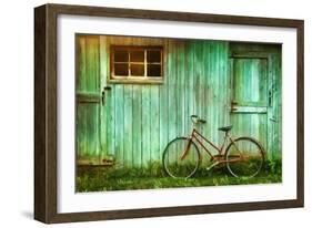 Digital Painting of Old Bicycle against Grungy Barn-Sandra Cunningham-Framed Art Print