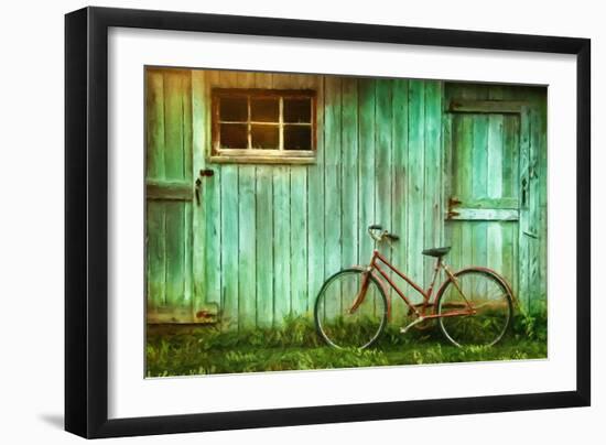 Digital Painting of Old Bicycle against Grungy Barn-Sandra Cunningham-Framed Art Print