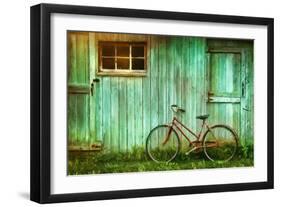 Digital Painting of Old Bicycle against Grungy Barn-Sandra Cunningham-Framed Art Print